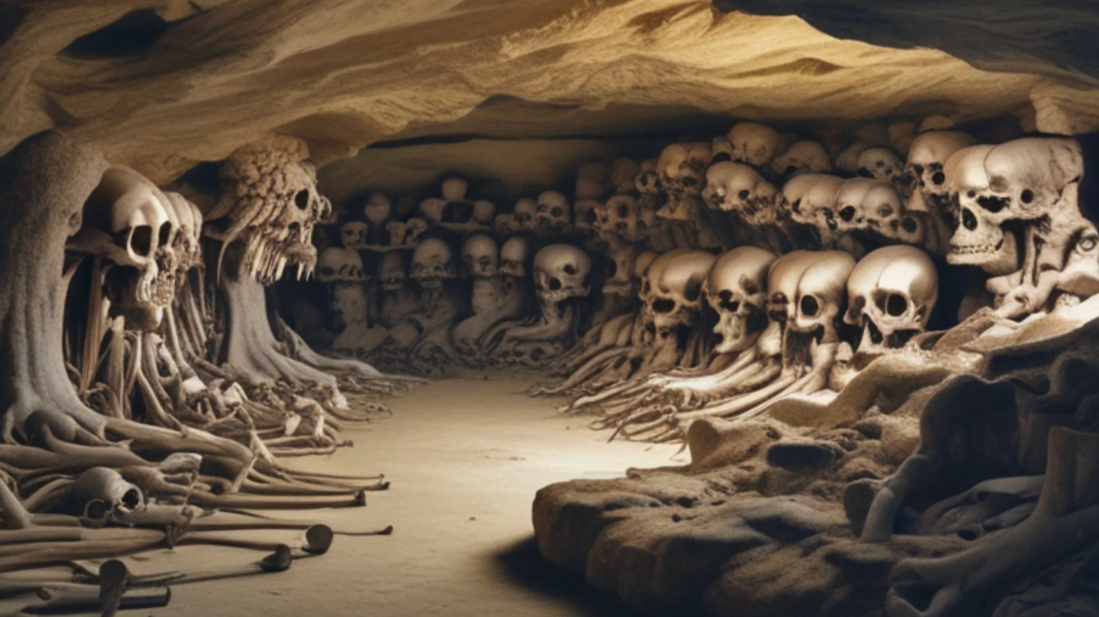 a cave of giants bones in Scotland